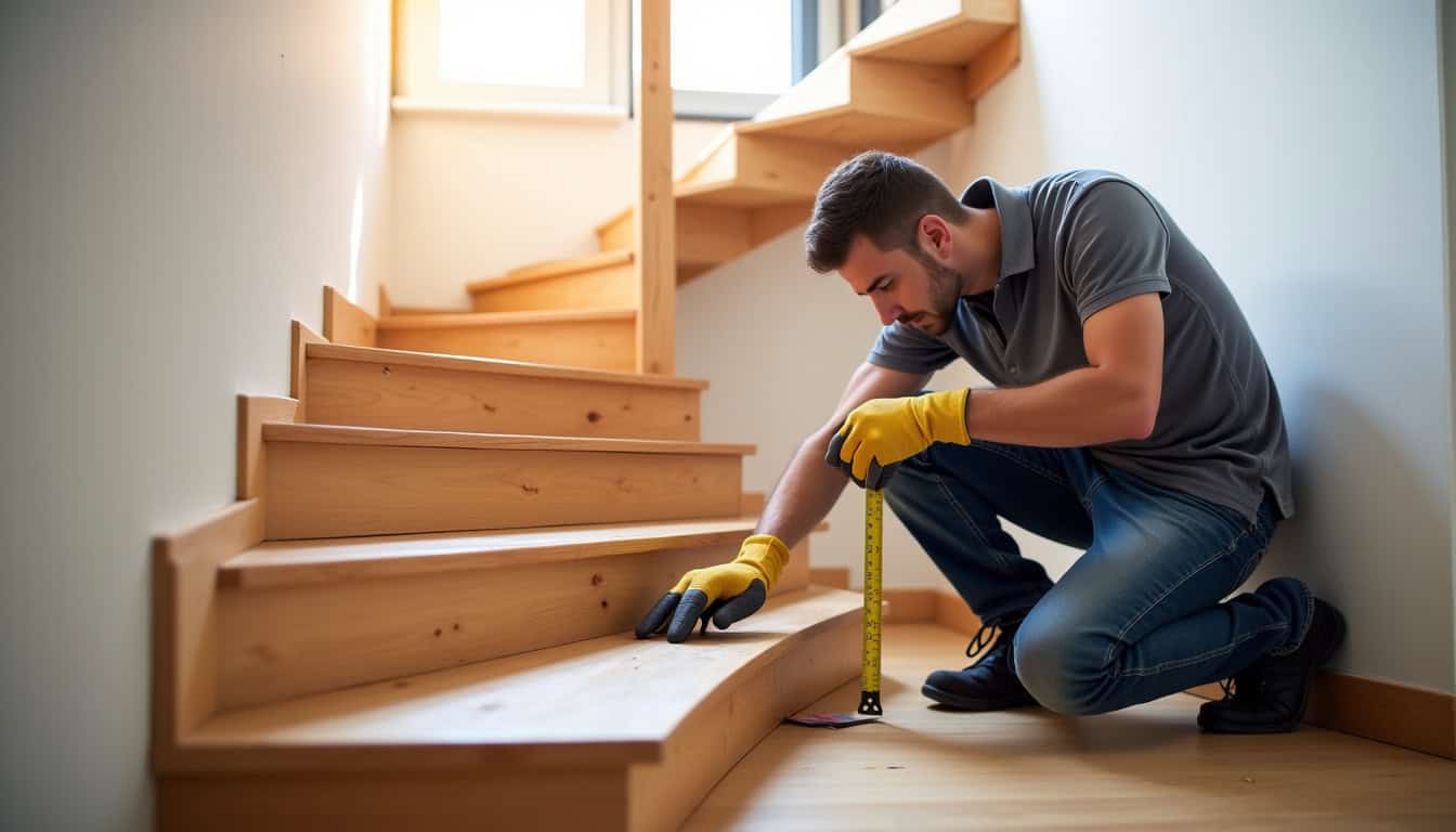 Technicien en train de mesurer un escalier pour une installation personnalisée à Sancerre