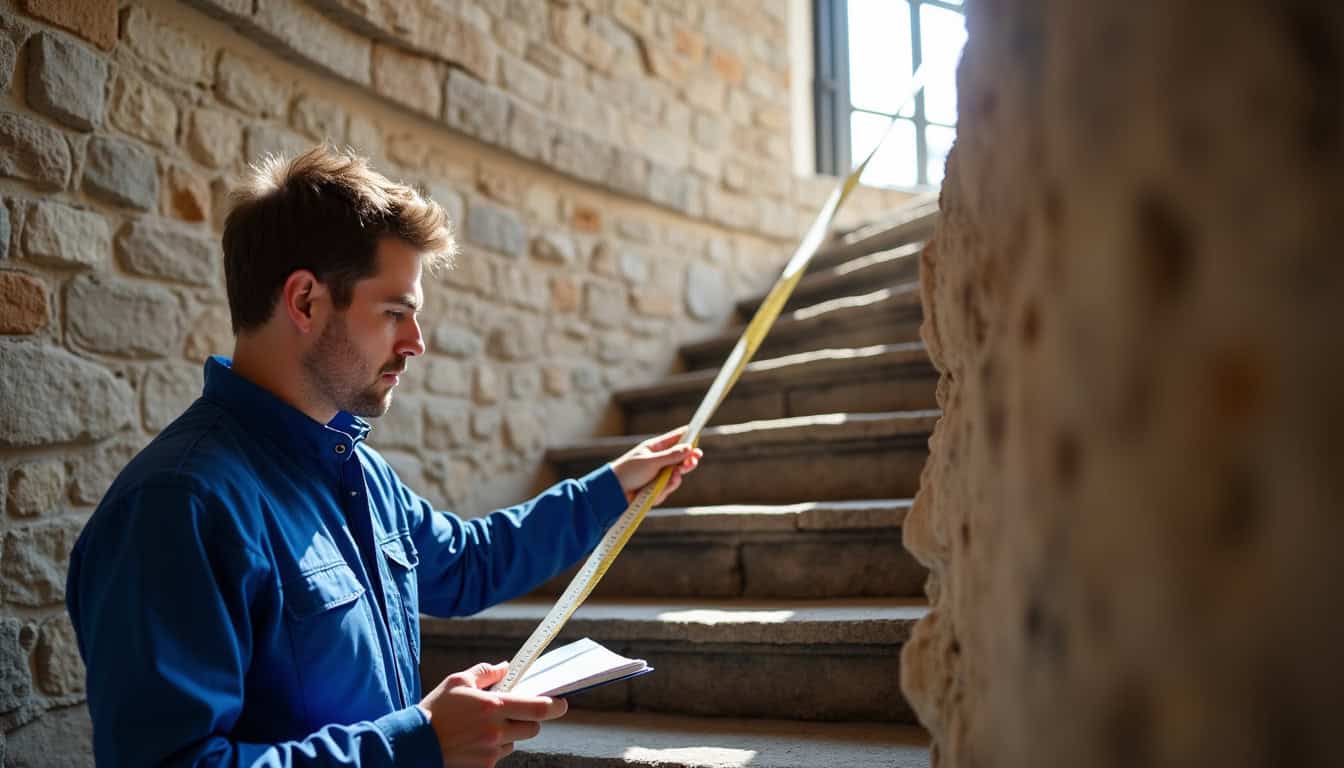 Technicien en train de mesurer un escalier pour une installation sur mesure à Carnac