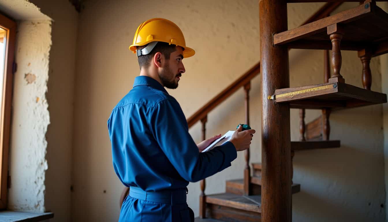 Technicien en train de prendre les mesures d’un escalier pour une installation à Vorey