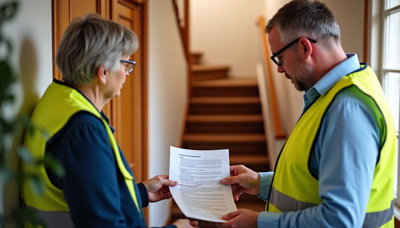 Technicien en train de présenter un devis pour un monte-escalier à Creuzier-le-Vieux