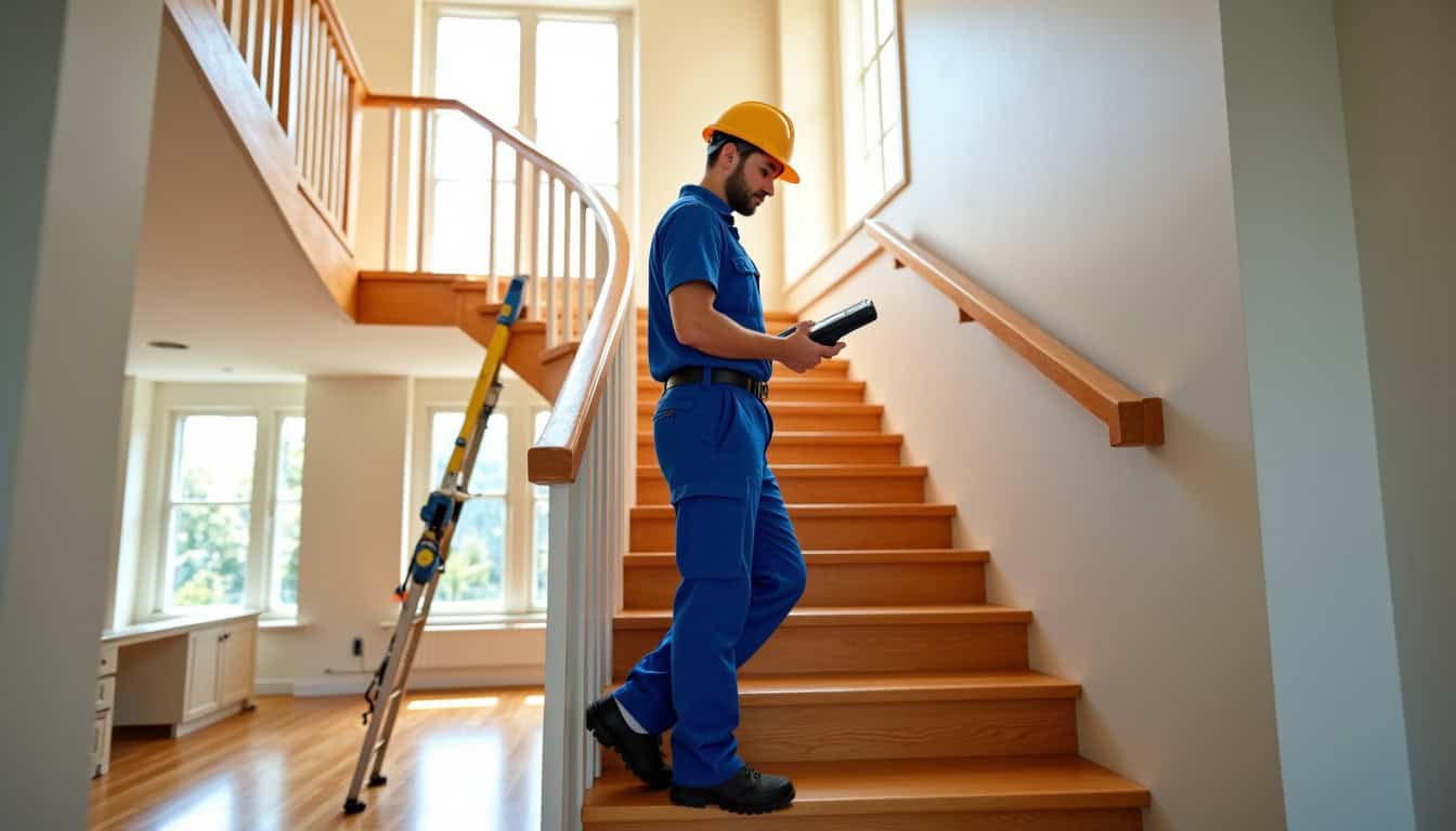 Technicien en train de réaliser un devis pour un monte-escalier à domicile