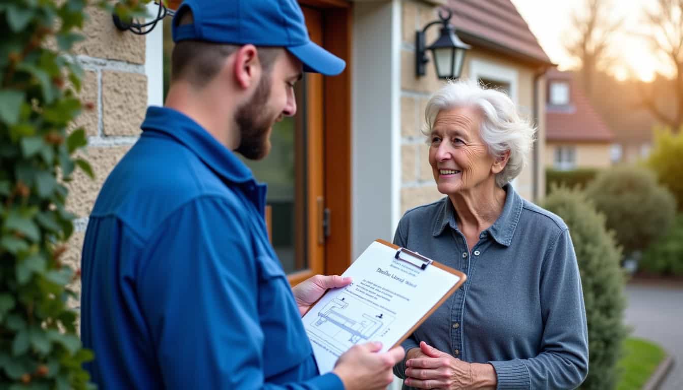 Technicien en train de remettre un devis détaillé à un client à Le Houlme
