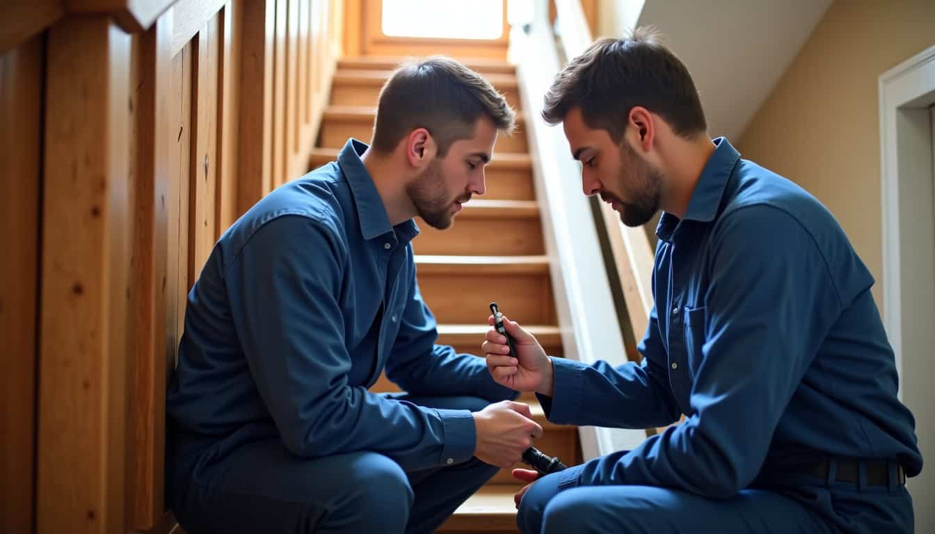 Technicien en train de vérifier un monte-escalier à Allaire