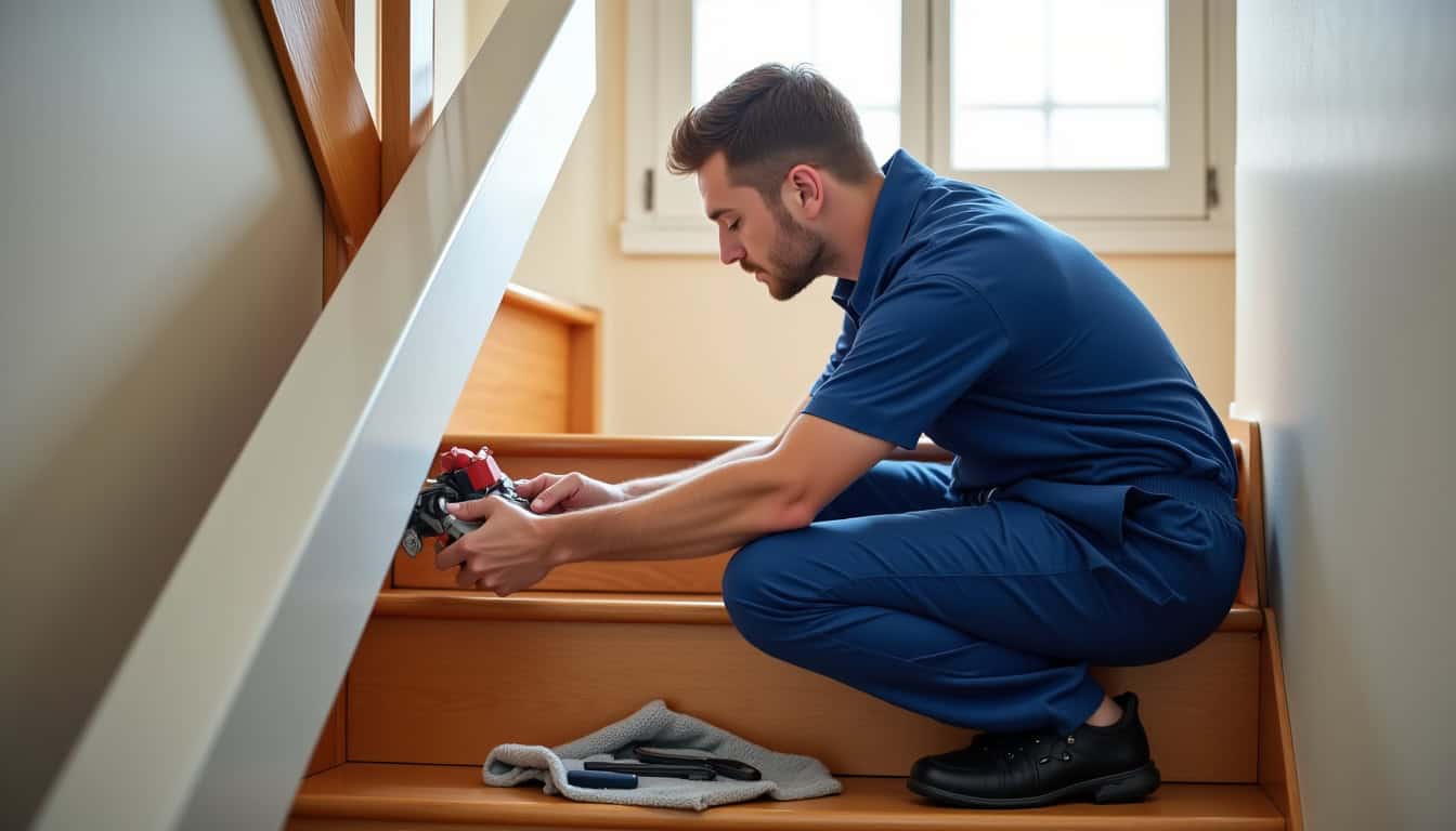 Technicien en train de vérifier un monte-escalier à Moigny-sur-École