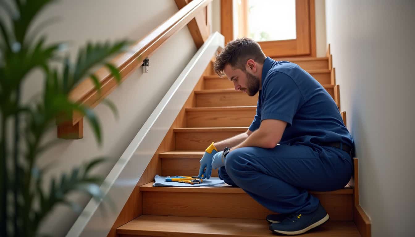 Technicien en train de vérifier un monte-escalier à Nieppe