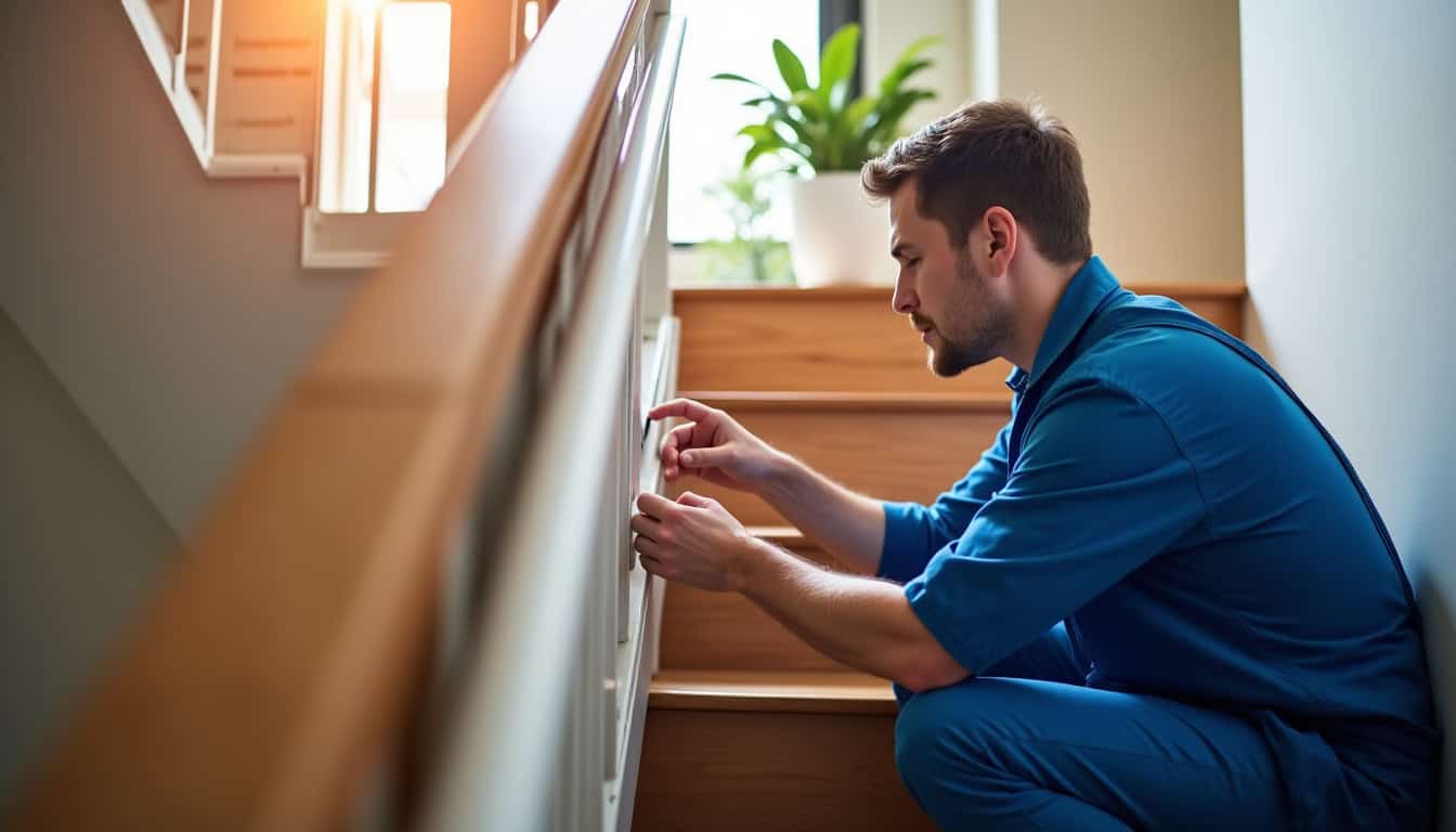 Technicien en train de vérifier un monte-escalier à Saint-Clair-de-la-Tour