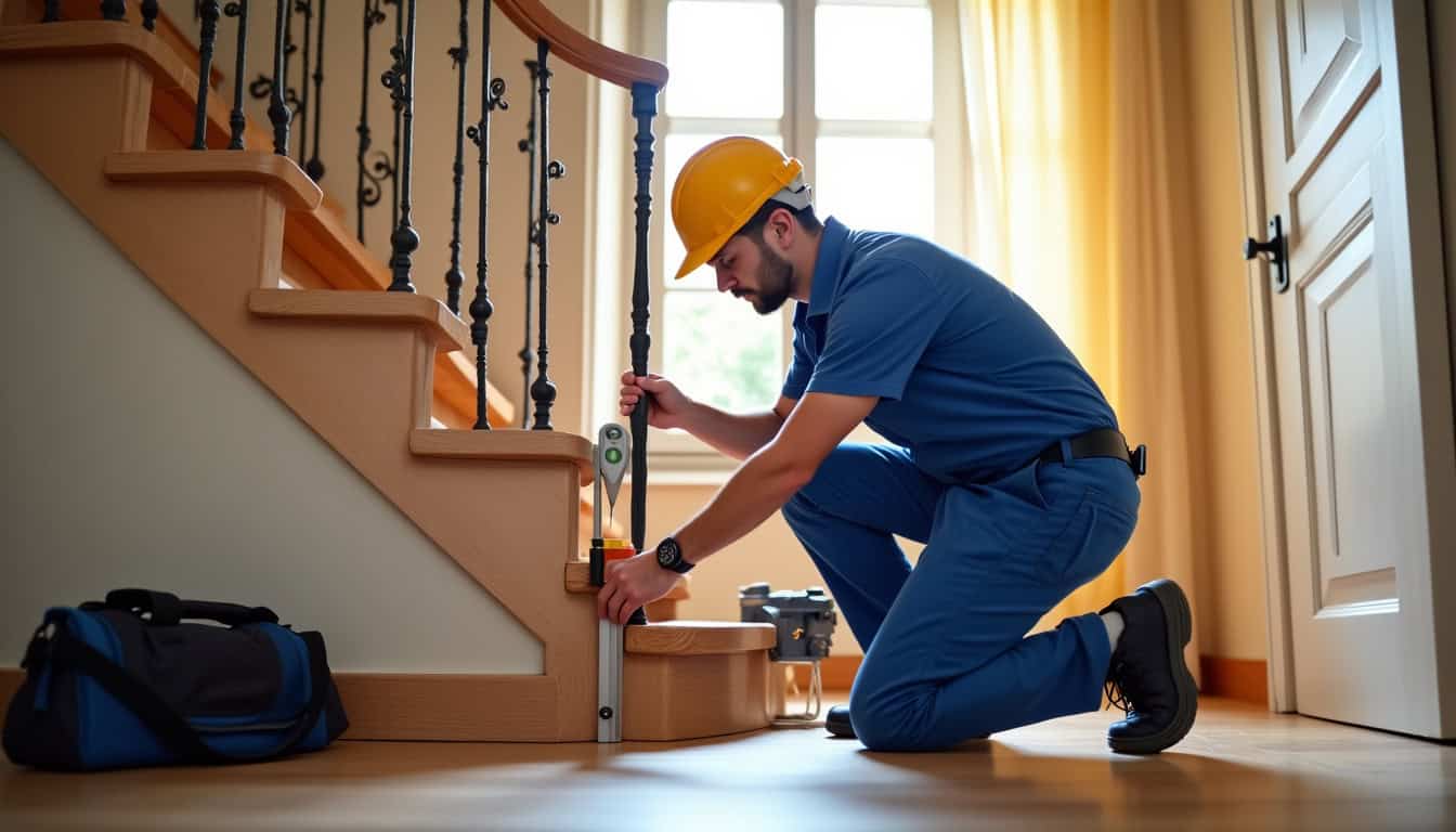 Technicien en train d’inspecter un escalier pour l’installation d’un monte-escalier à Floirac