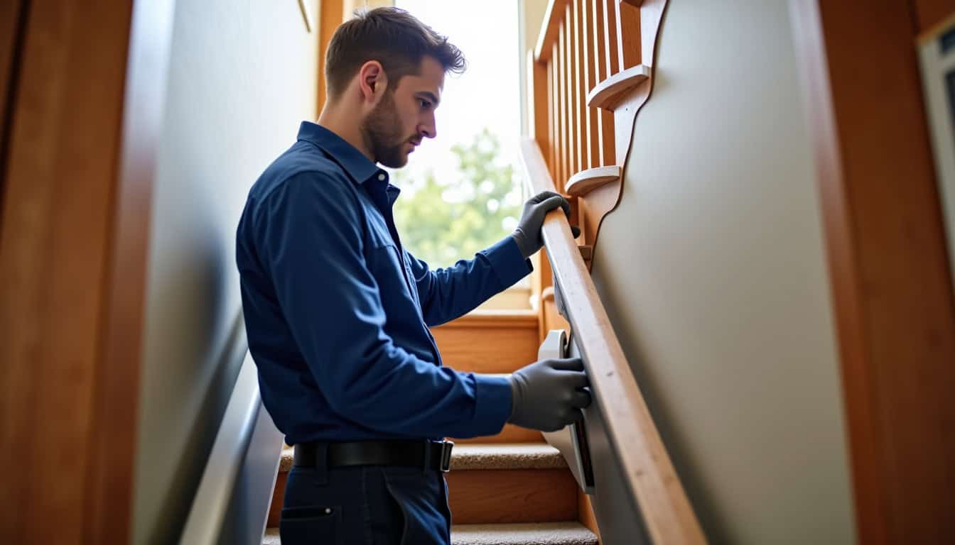 Technicien en train d’installer un monte-escalier à Cutry
