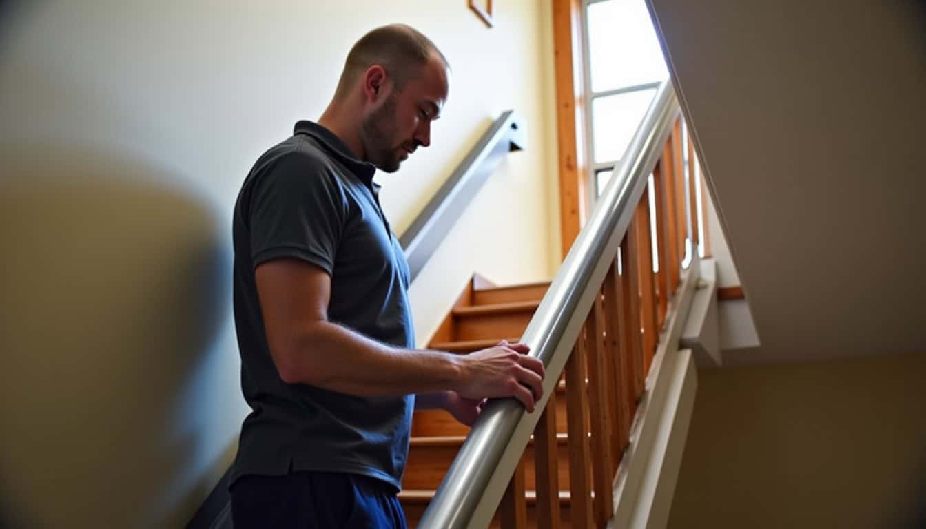 Technicien en train d’installer un monte-escalier à Épinac