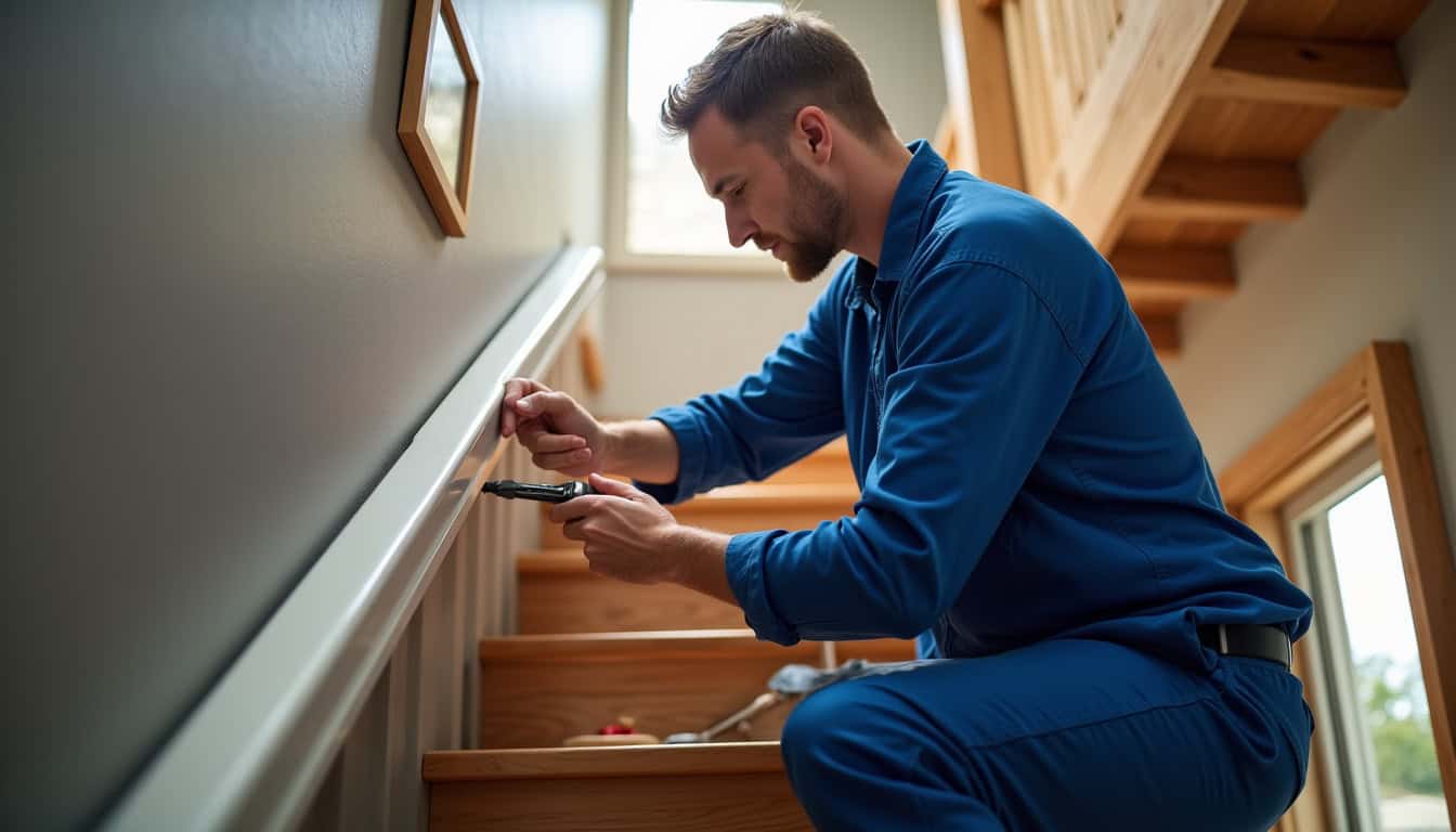 Technicien en train d’installer un monte-escalier à Haybes