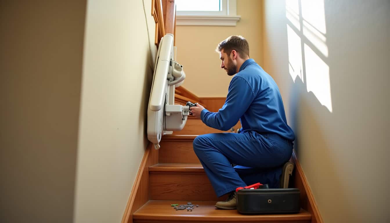 Technicien en train d’installer un monte-escalier à Millas