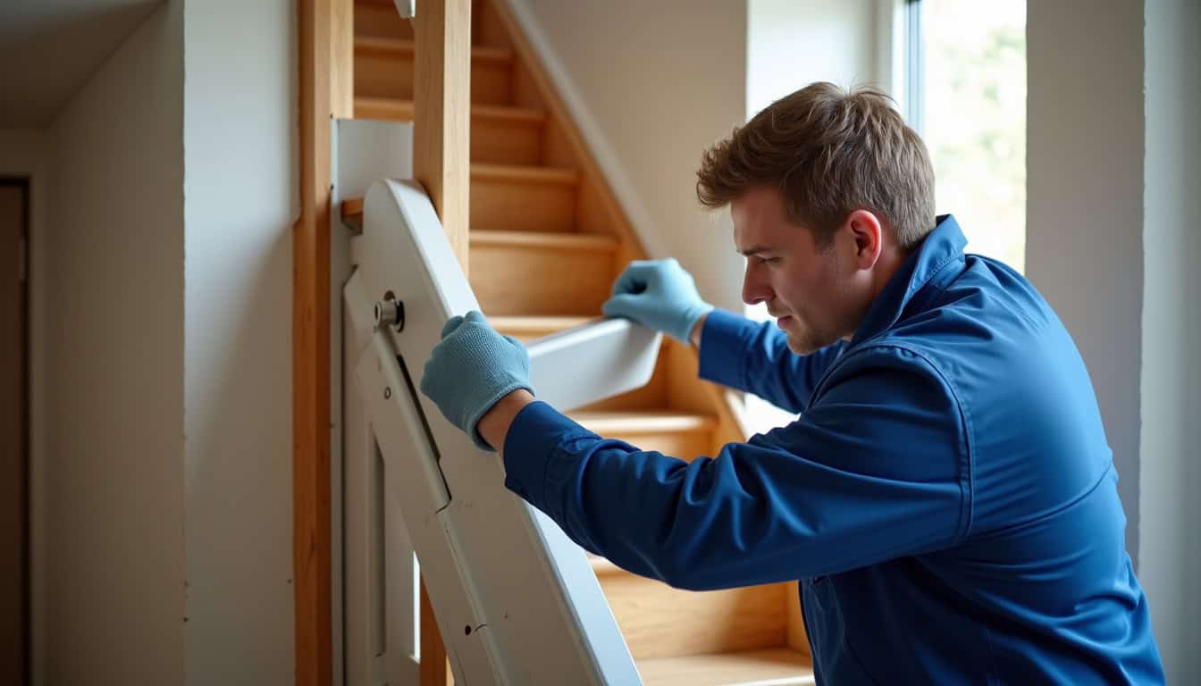 Technicien en train d’installer un monte-escalier à Morestel