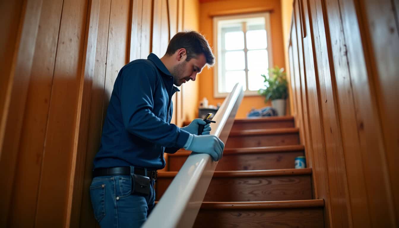 Technicien en train d’installer un monte-escalier à Théza
