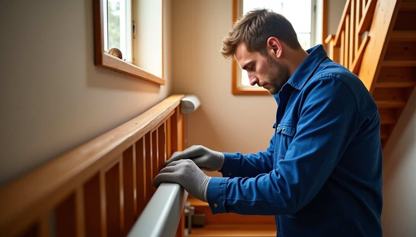 Technicien en train d’installer un monte-escalier dans une maison à Oberbronn