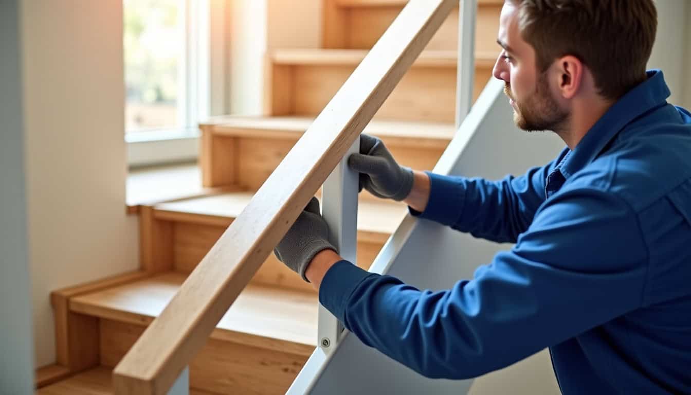 Technicien en train d’installer un monte-escalier sur un escalier intérieur à La Tour