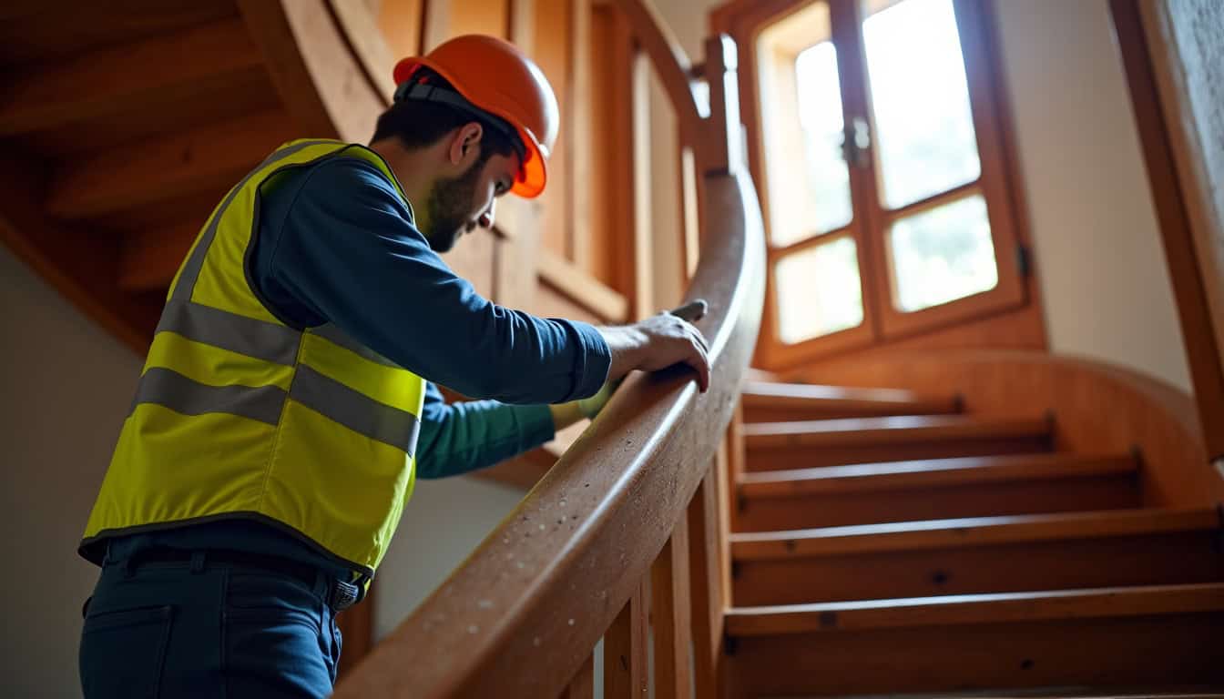Technicien en train d’installer un monte-escalier tournant dans une maison à Moulins