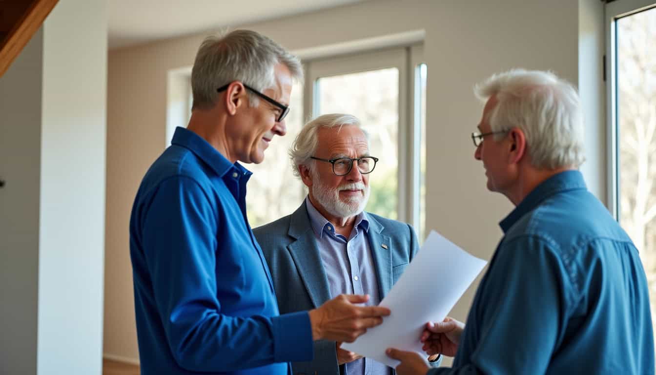 Technicien expliquant un devis de monte-escalier à Rochefort-sur-Loire