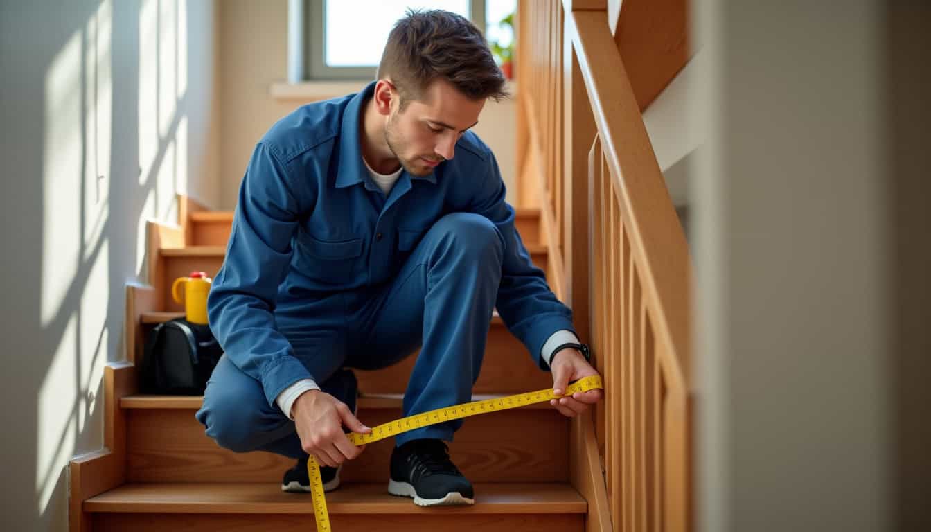 Technicien mesurant un escalier pour installation d