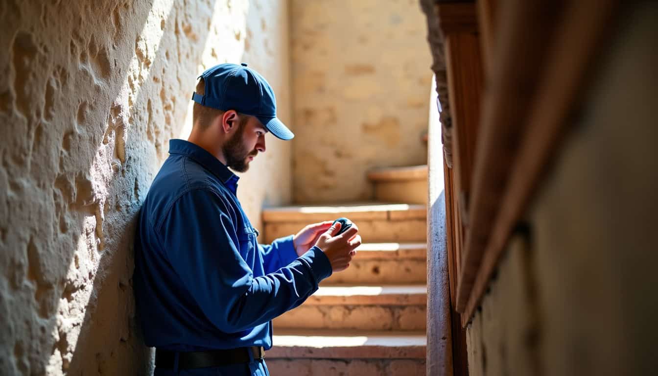 Technicien prenant les mesures d’un escalier à Grambois pour un devis personnalisé