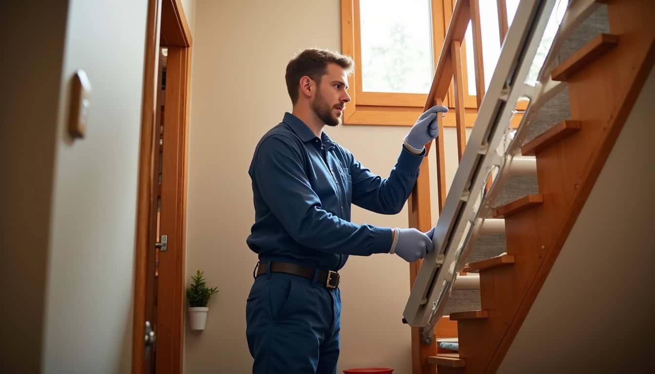 Technicien qualifié en train d’installer un monte-escalier à Vermenton
