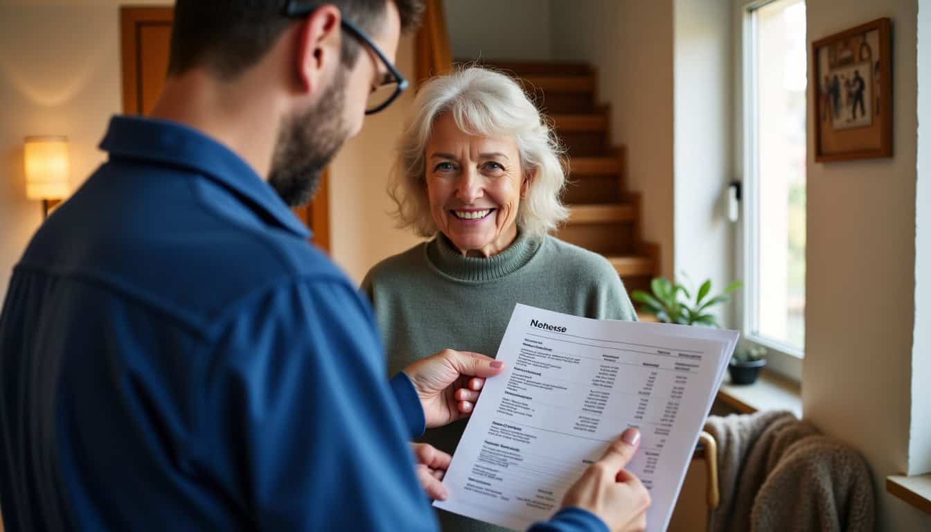Technicien remettant un devis détaillé pour un monte-escalier à Oberbronn
