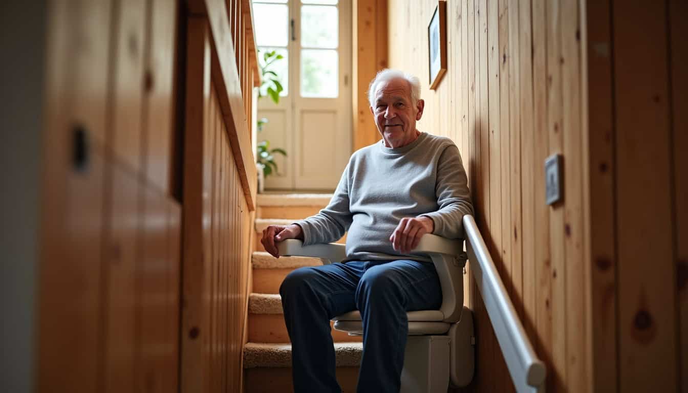 Un résident de Surbourg utilisant son monte-escalier dans sa maison