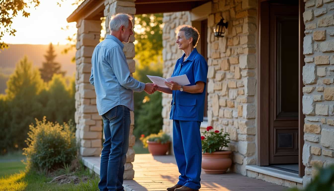 Un technicien remet un devis détaillé à un habitant de Le Langon lors d