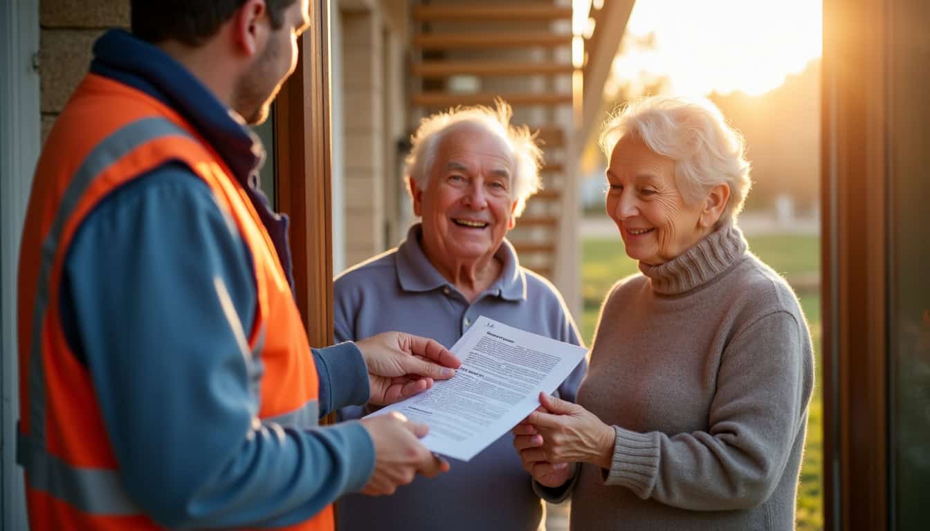 Un technicien remet un devis détaillé pour un monte-escalier à Saint-Juéry