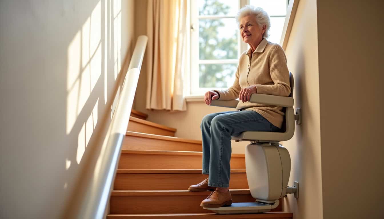 Utilisation d’un monte-escalier dans une habitation à Carquefou par une personne âgée