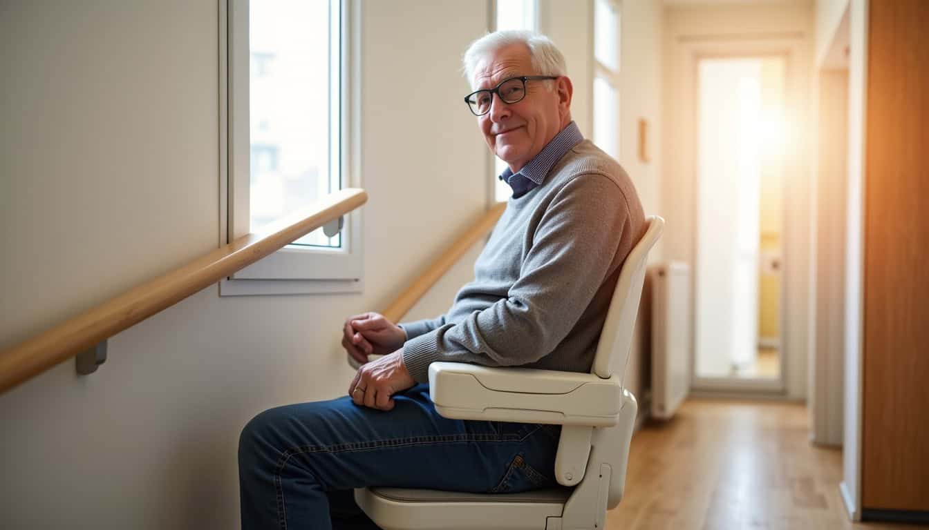 Utilisation sécurisée d’un monte-escalier par un senior dans une maison à Garéoult