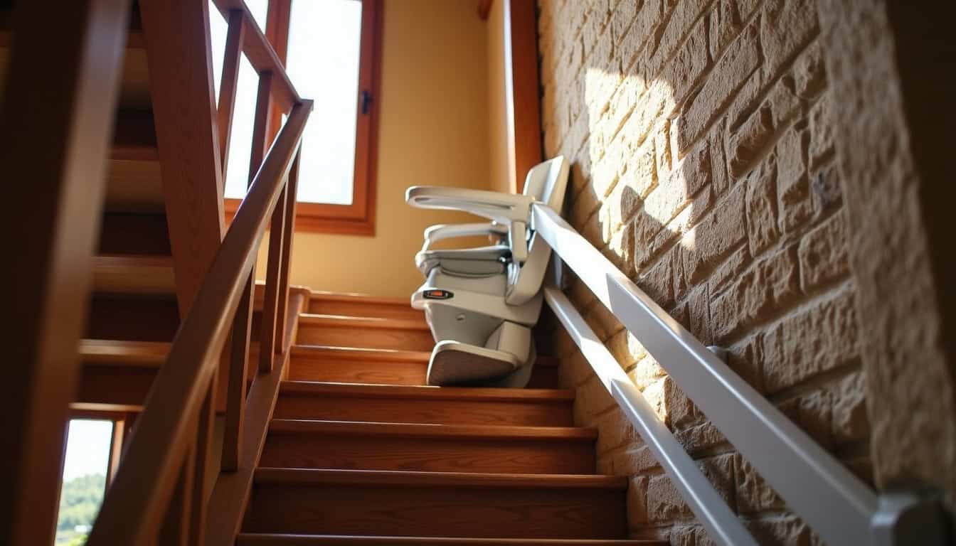 Vue d’ensemble d’un monte-escalier installé dans une maison traditionnelle à Thiberville