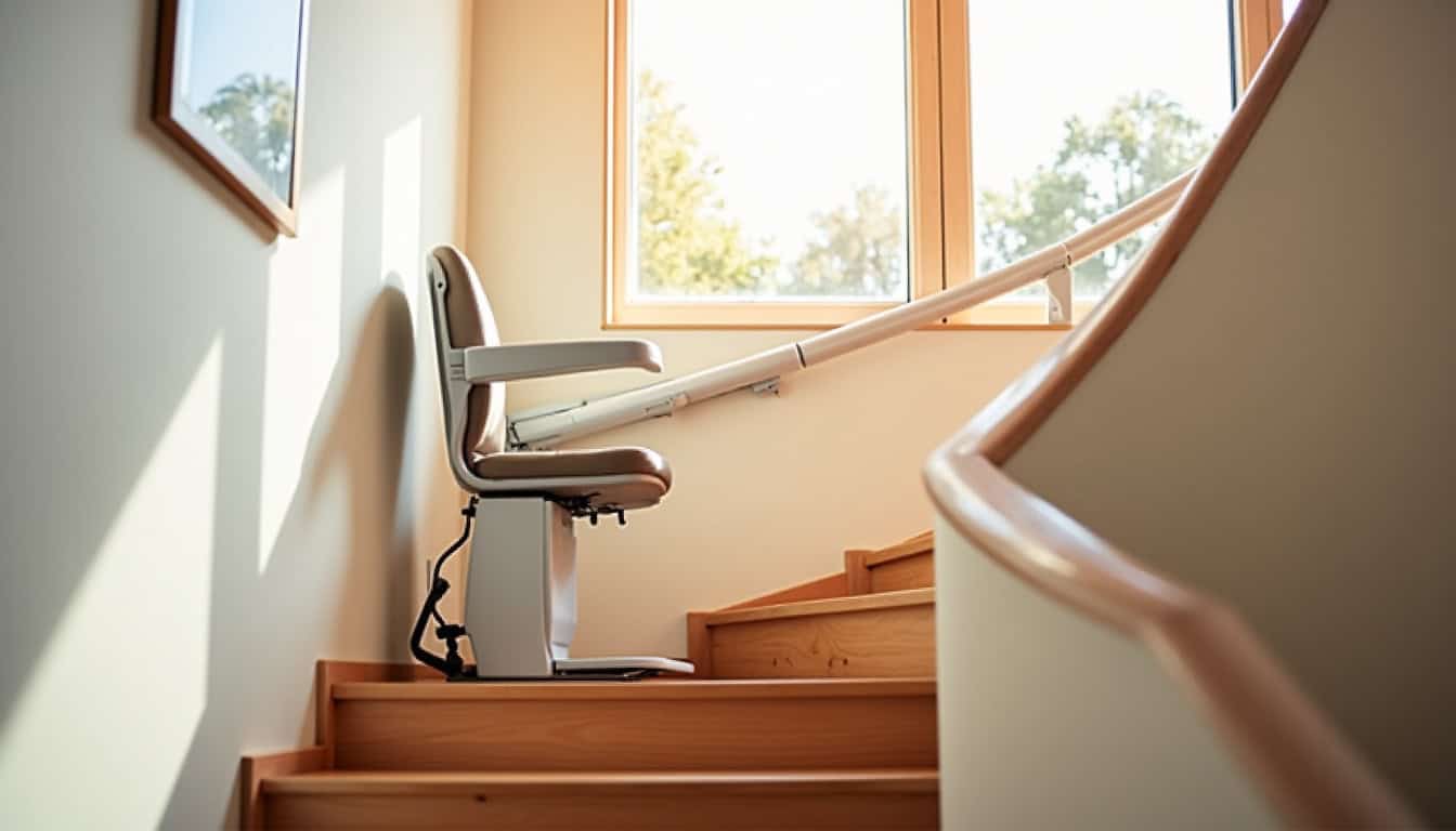 Vue d’intérieur d’un monte-escalier installé dans une maison à Artas