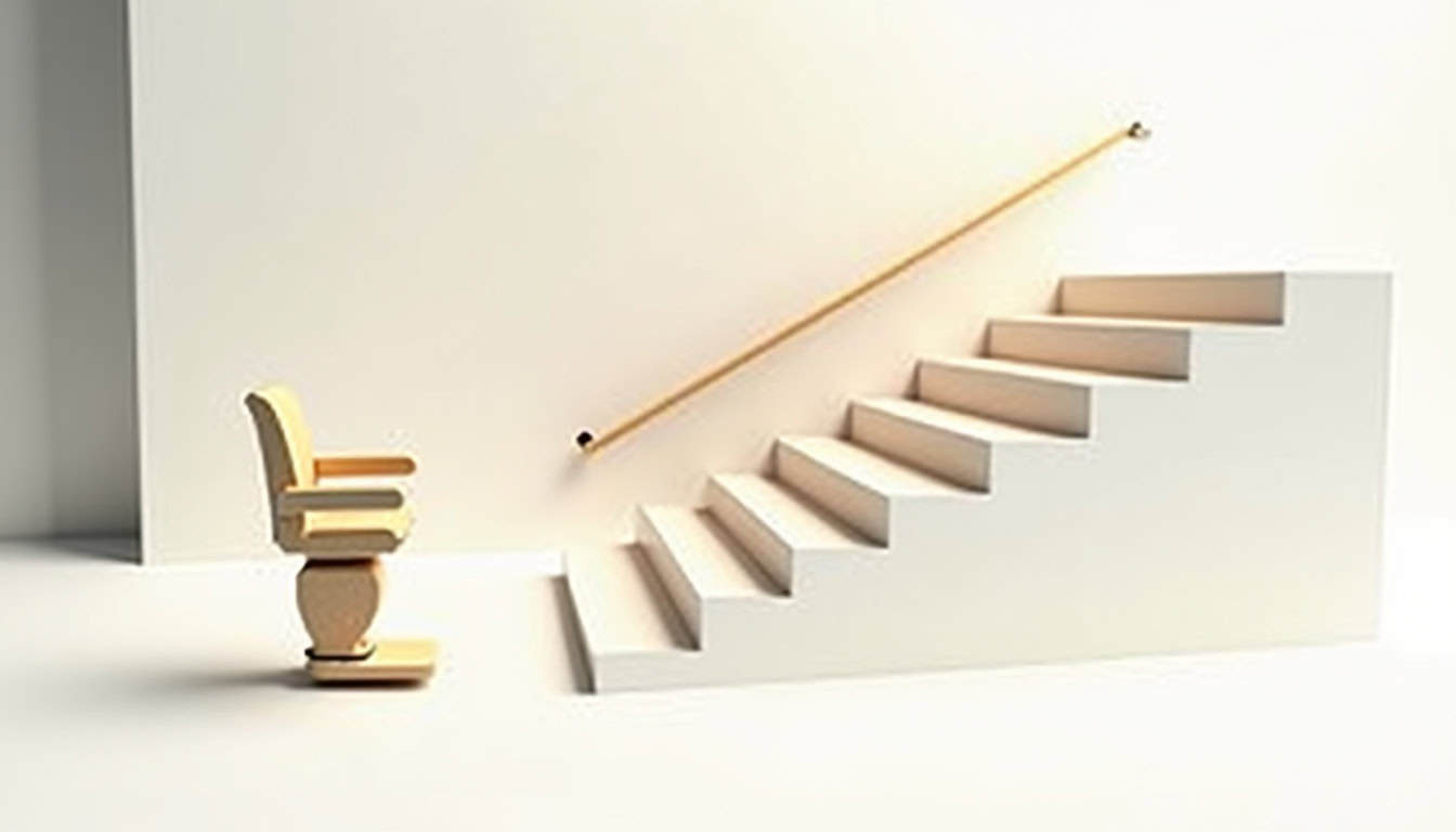 Vue schématique du fonctionnement d’un monte-escalier avec rail, siège et système de sécurité