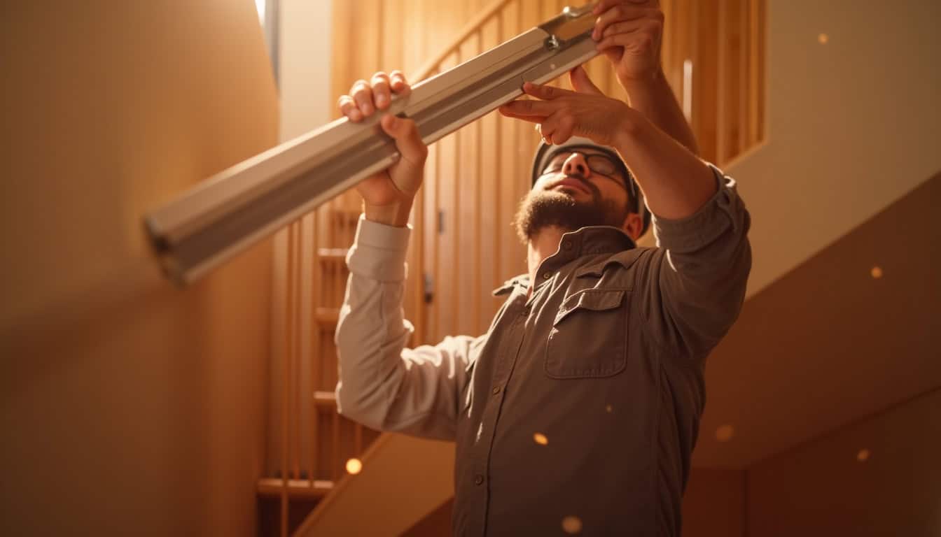 Artisan certifié HANDIBAT en train d’installer un monte-escalier à Biganos