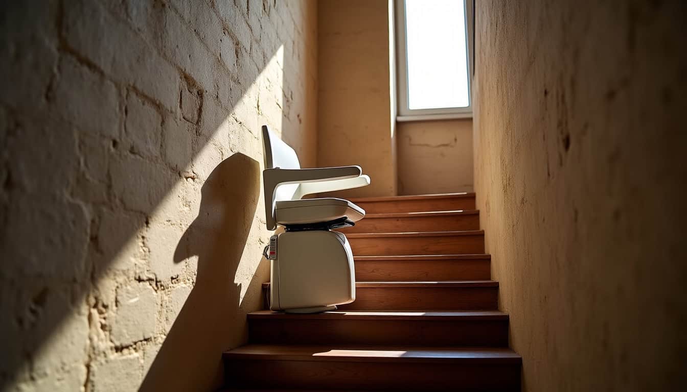 Chaise élévatrice installée dans un escalier étroit à Angoulême