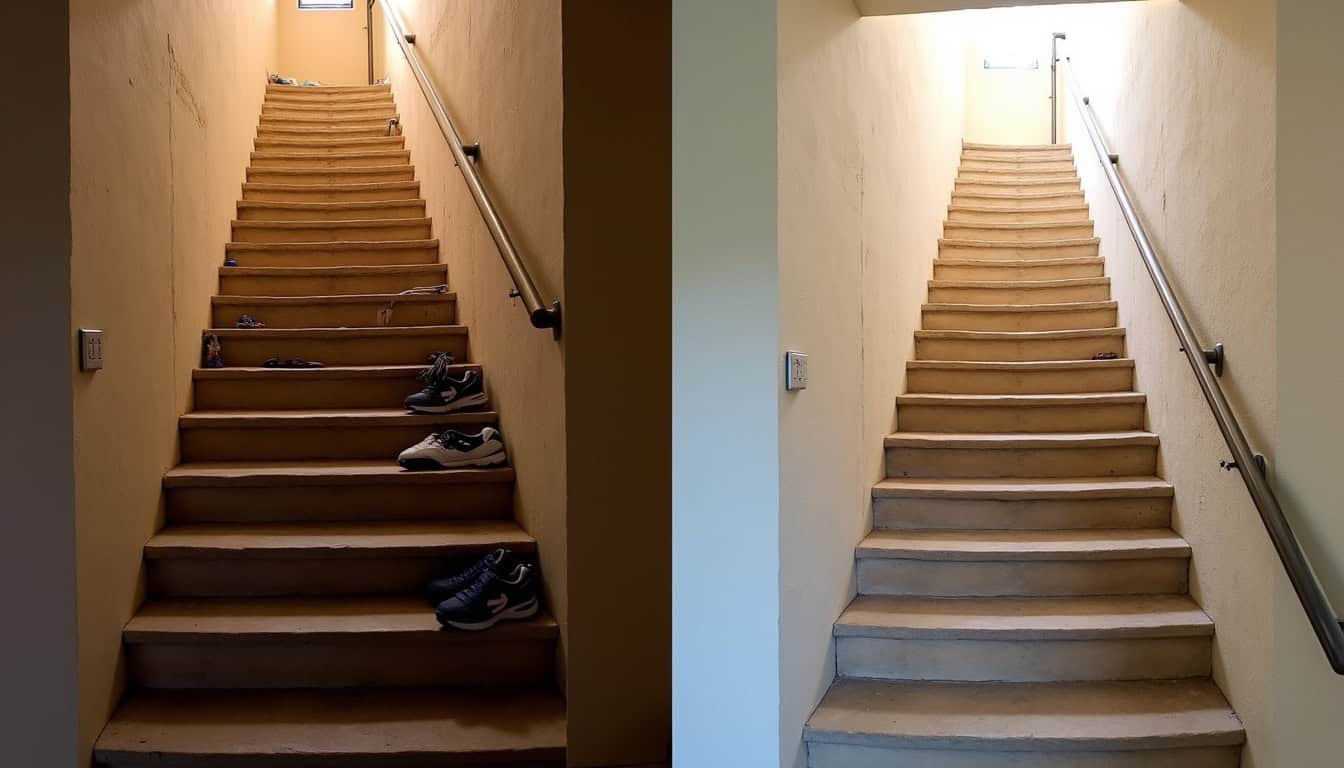 Comparaison avant et après l’installation d’un monte-escalier dans une maison ancienne à Hyères