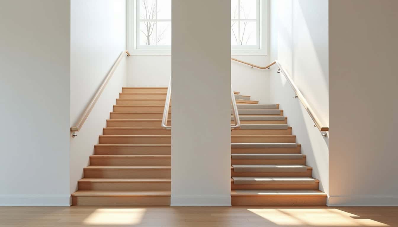 Comparaison entre un monte-escalier droit et un modèle tournant installé sur deux types d’escaliers différents