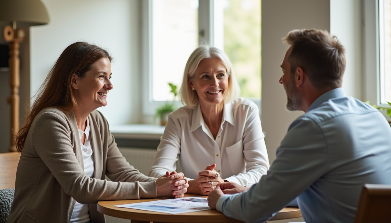 Conseiller discutant avec un couple à Poulx autour d