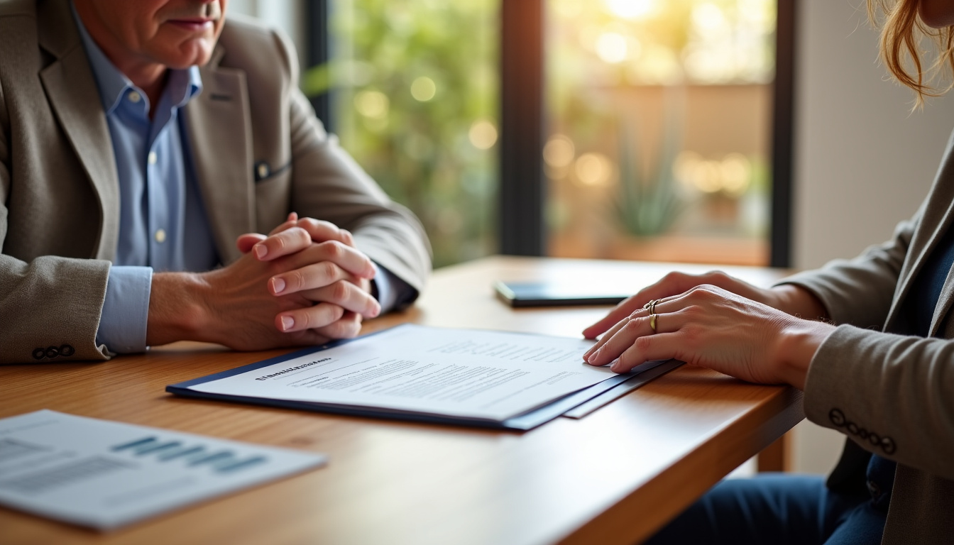 Conseiller en train de présenter un devis pour un monte-escalier à un couple à Eyragues