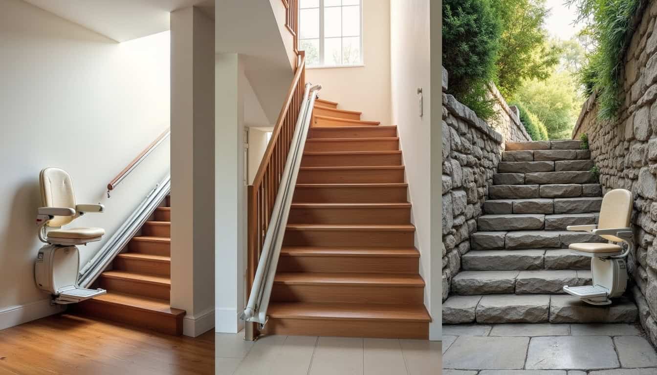 Différents modèles de monte-escalier: droit, tournant et extérieur