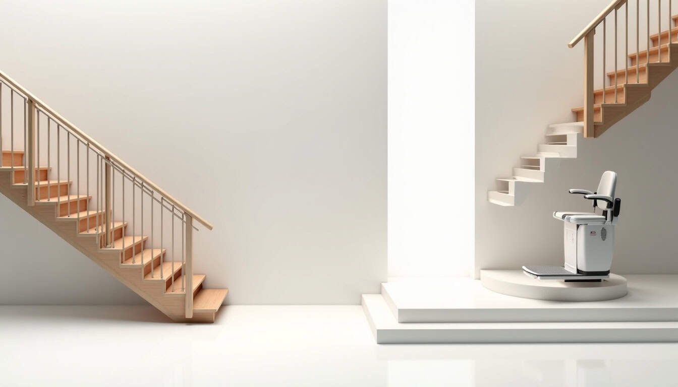 Différents modèles de monte-escalier installés à Lampertheim: droit, tournant et extérieur