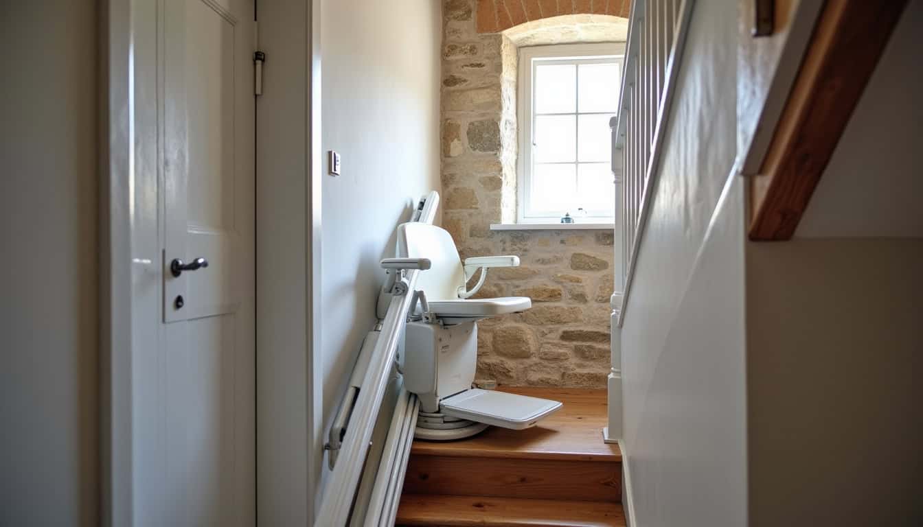 Différents modèles de monte-escaliers installés dans des maisons bretonnes à Tréglamus