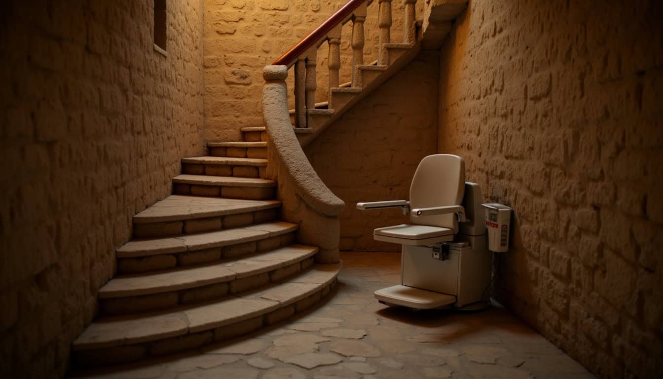 Différents modèles de monte-escaliers installés dans une maison ancienne d