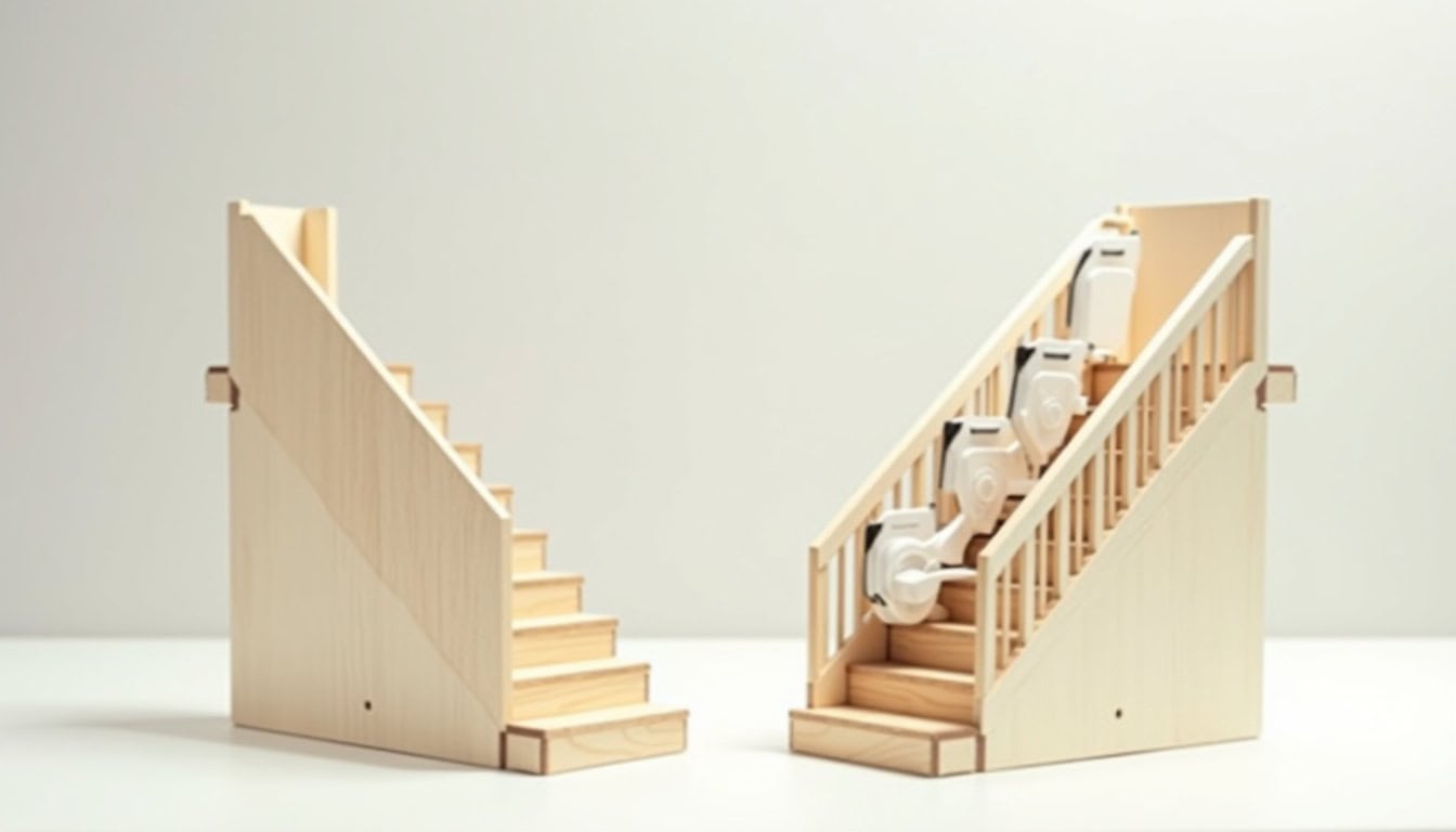 Différents types de monte-escaliers adaptés aux escaliers droits et tournants dans une maison à Périgueux