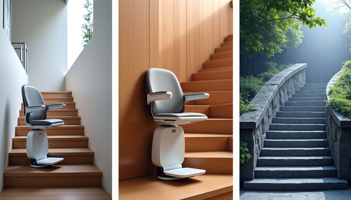 Différents types de monte-escaliers installés à Bracieux: modèle droit, tournant et extérieur