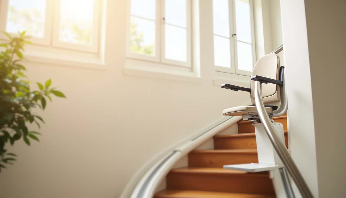 Différents types de monte-escaliers installés à Couëtron-au-Perche: droit, tournant et colimaçon