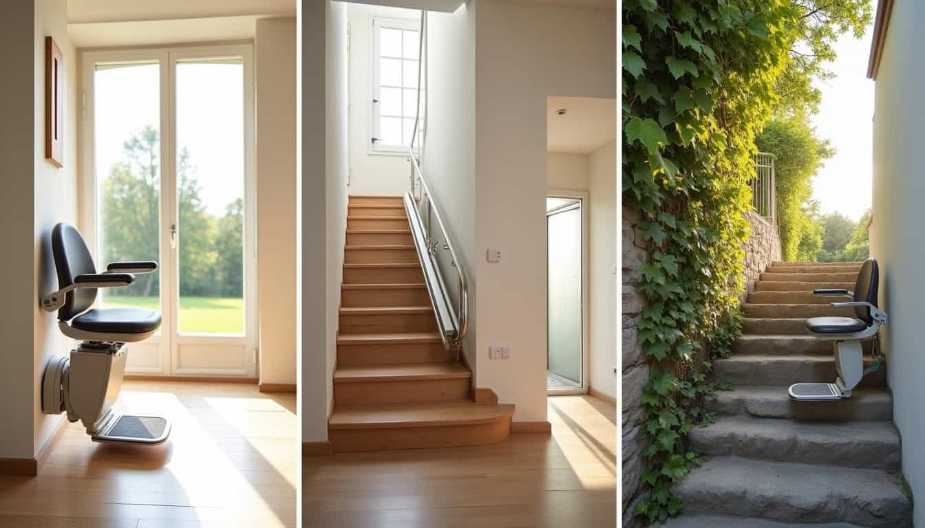 Différents types de monte-escaliers installés à Ostricourt: droit, tournant et extérieur
