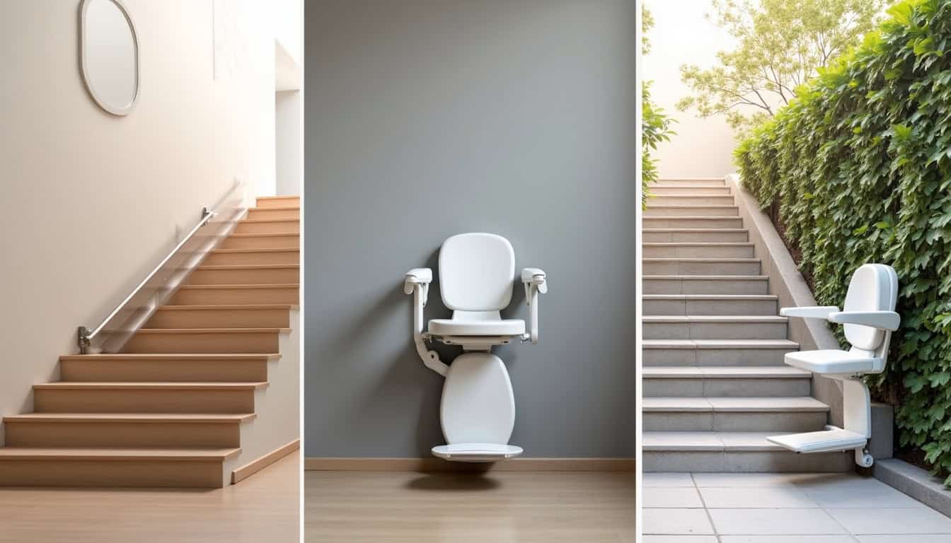 Différents types de monte-escaliers installés à Saint-Cloud: droit, tournant et extérieur