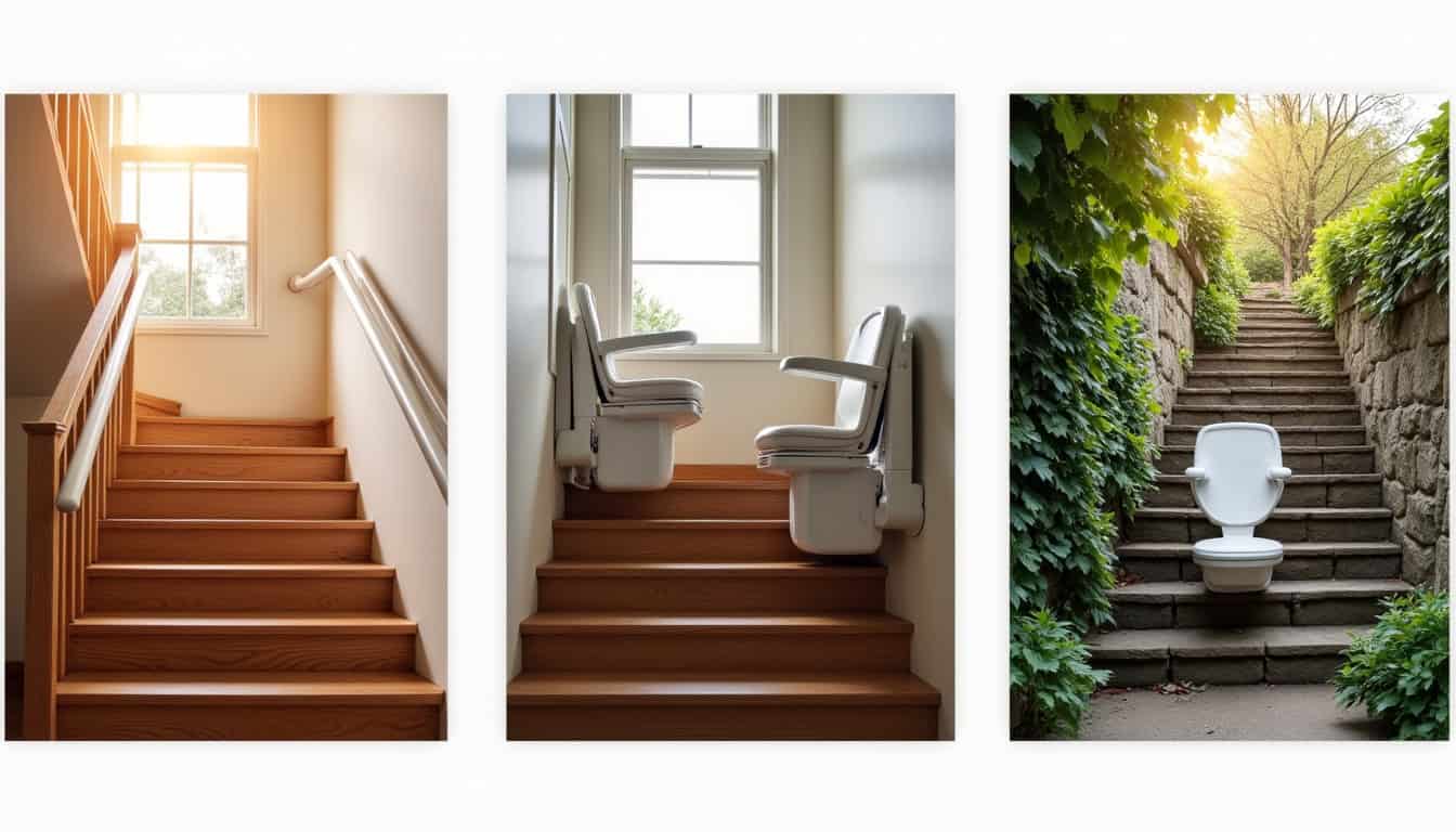 Différents types de monte-escaliers installés dans des foyers à Friville-Escarbotin: modèle droit, tournant et extérieur