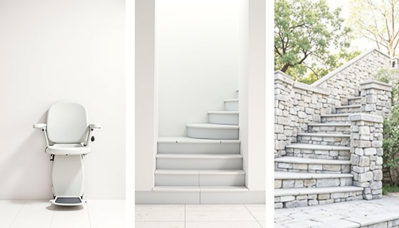 Différents types de monte-escaliers installés dans des logements de Saint-Denis: droit, tournant, extérieur